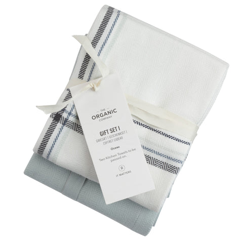 Økologiske tekstiler fra The Organic Company, Gift Set I Ocean Check hos Oliviers & Co